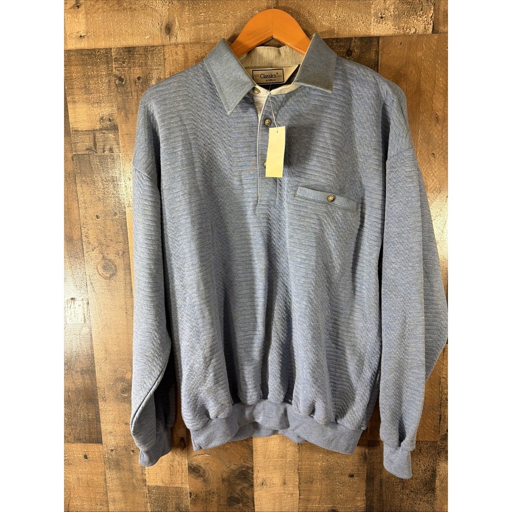 Classics By Palmland Men's Long-Sleeve Light Blue 1/4 Button Up Shirt Size Large